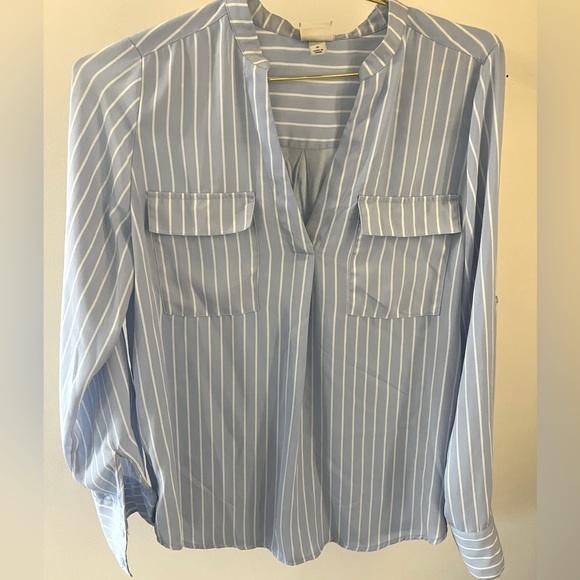 Light Blue and White Stripped Long Sleeve Top - Picture 1 of 5